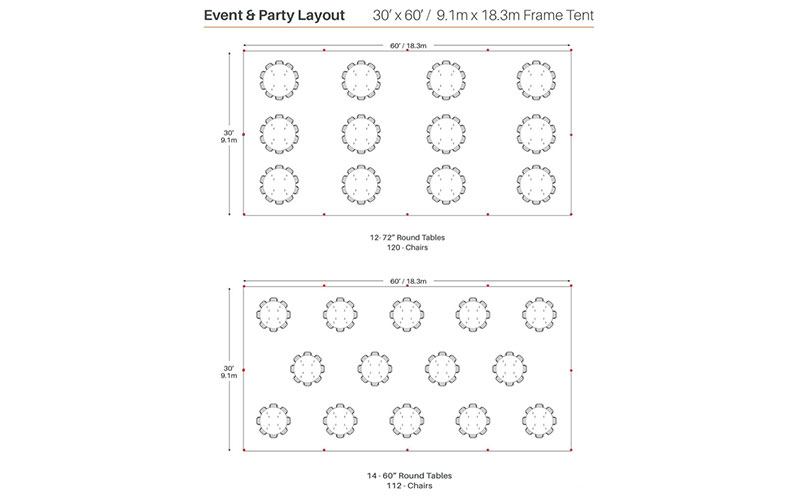 30x60 framed tent with circle tables